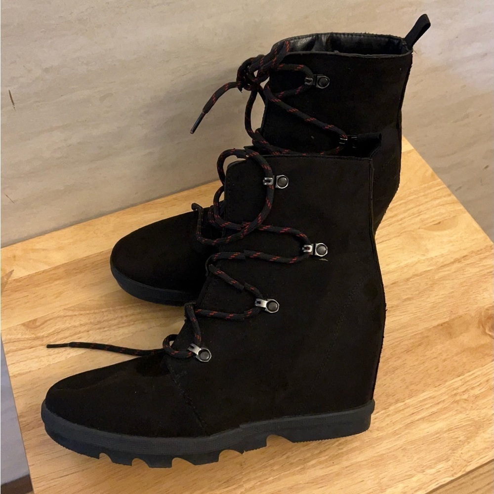 Serra Wedge Heel Lace-Up Faux Suede Boots - Picture 10 of 10